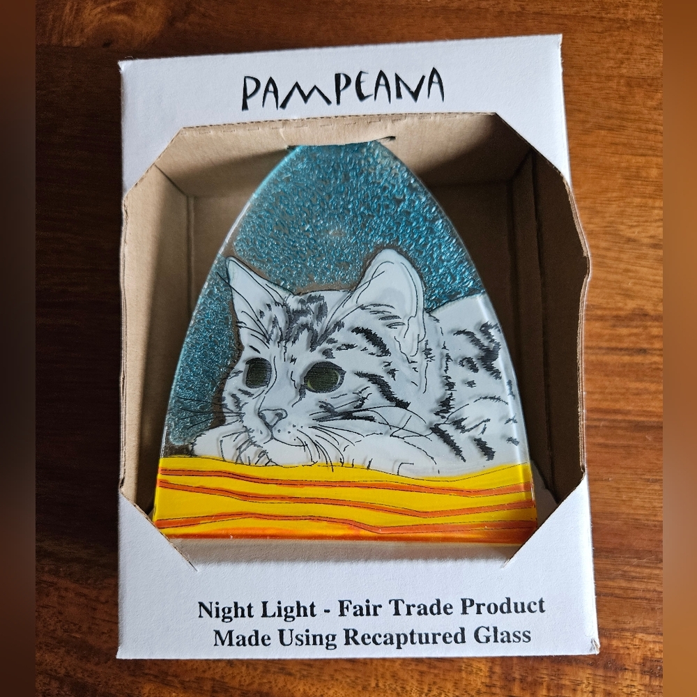 Cat Night Light - Blue and Yellow